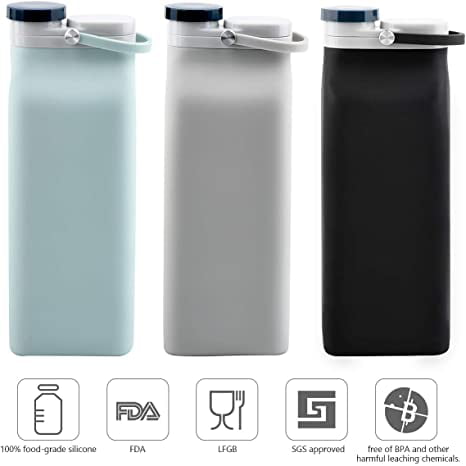 Tysonir Collapsible Water Bottle BPA Free - Foldable Water Bottle for Travel Sports Bottles with Triple Leak Proof Lightweight 20.5oz 