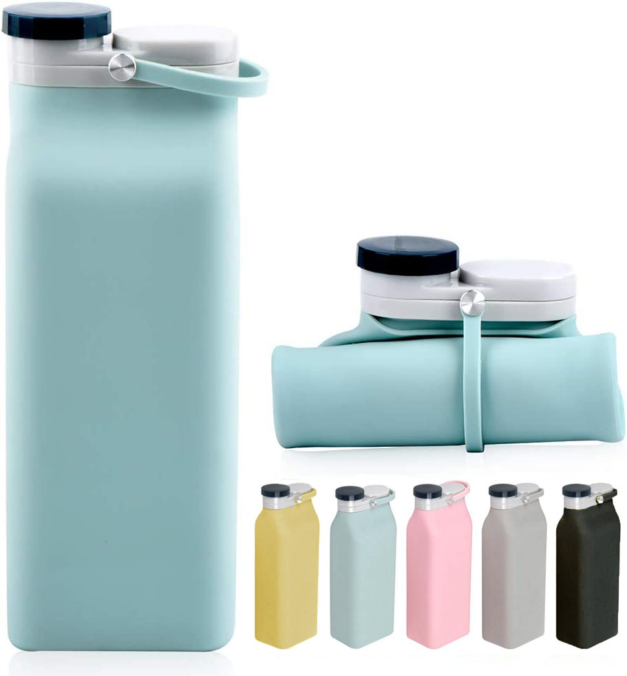 Tysonir Collapsible Water Bottle BPA Free - Foldable Water Bottle for Travel Sports Bottles with Triple Leak Proof Lightweight 20.5oz 